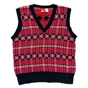 Vintage 90s Liz & Co Womens Plaid Preppy Sweater Vest Size M Red VTG